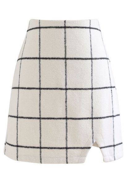 Mini-saia de botões de mistura de lã branca