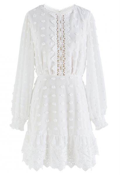 Vestido midi transparente de crochê de algodão doce em branco