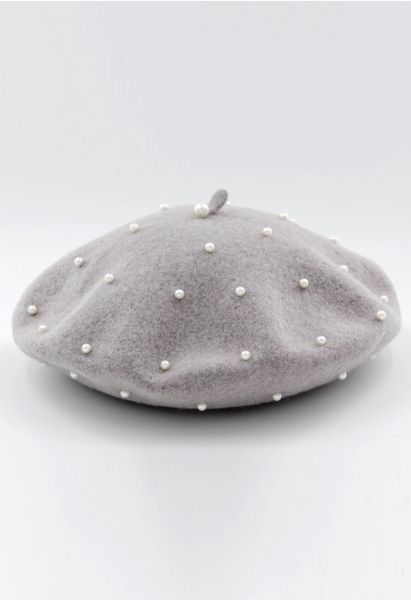 Chapéu de boina de mistura de lã pérola feito à mão em cinza