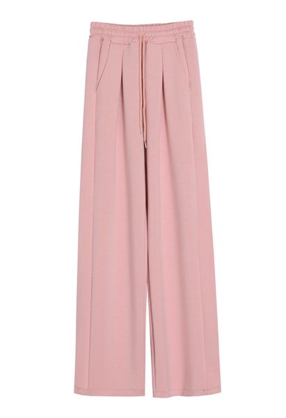 Calças retas de cintura com cordão em rosa