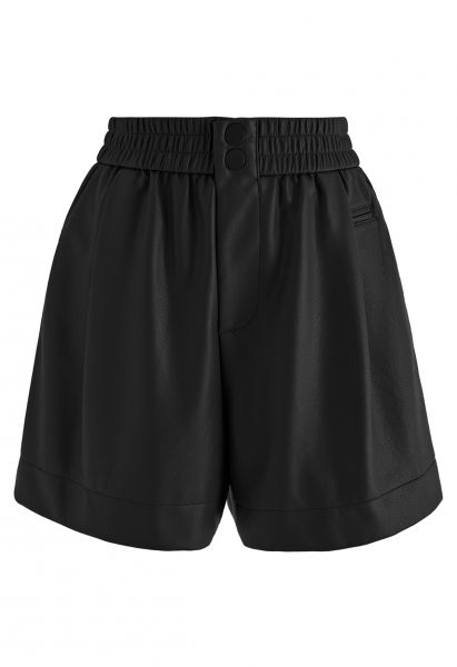 Shorts de couro sintético abotoado texturizado em preto