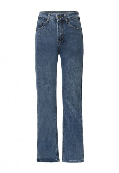 Bolsos frontais e traseiros Calça jeans macia com pernas retas