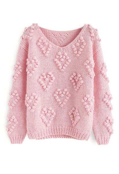 Suéter decote em V em tricot Your Love em rosa