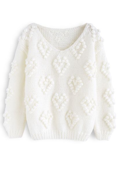 Suéter decote em V em tricot Your Love em branco