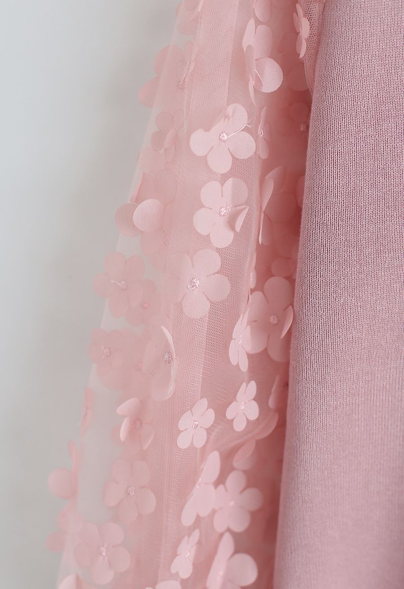Blusa de malha com mangas de malha flor 3D em rosa