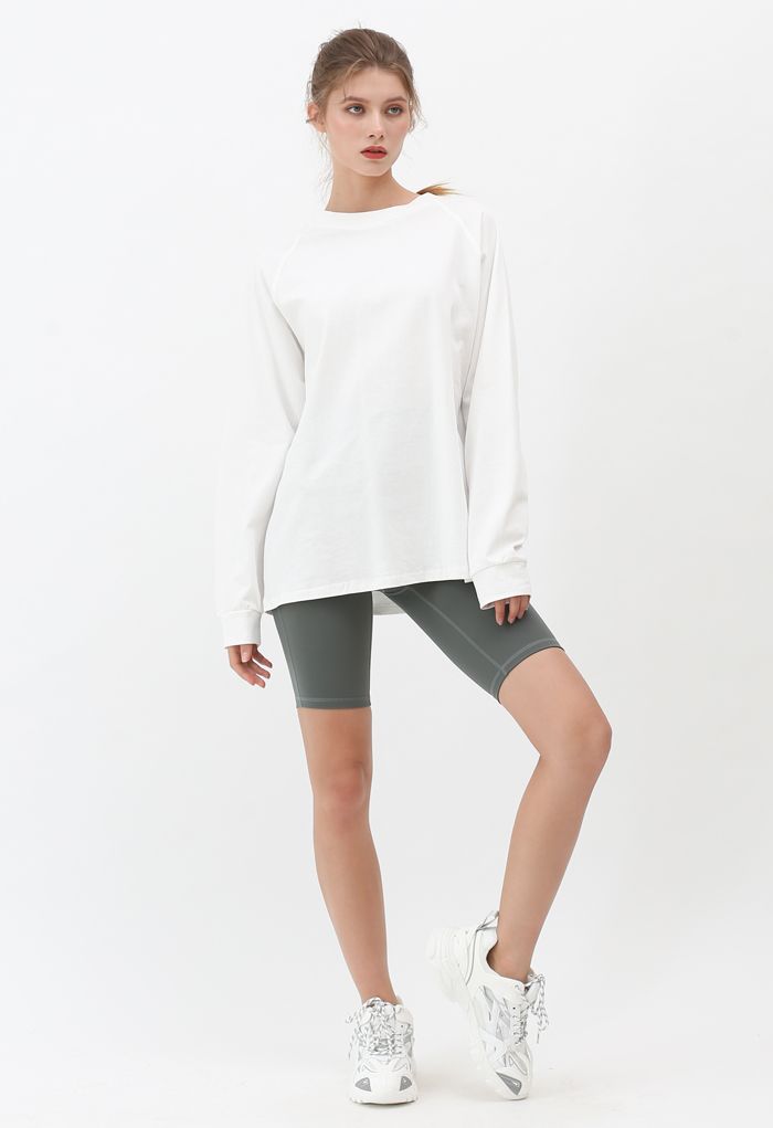 Suéter pulôver de mangas compridas em branco