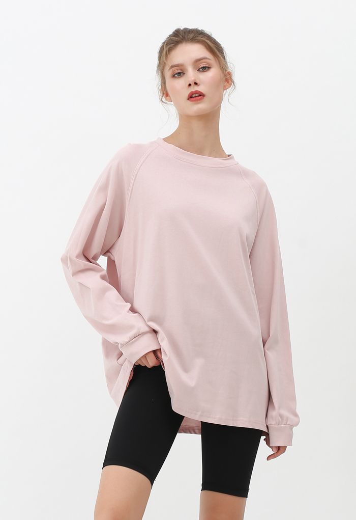 Suéter pulôver solto manga longa rosa