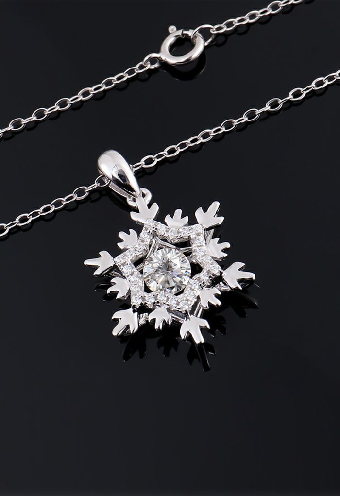 Colar de diamante Moissanite com pingente em forma de floco de neve