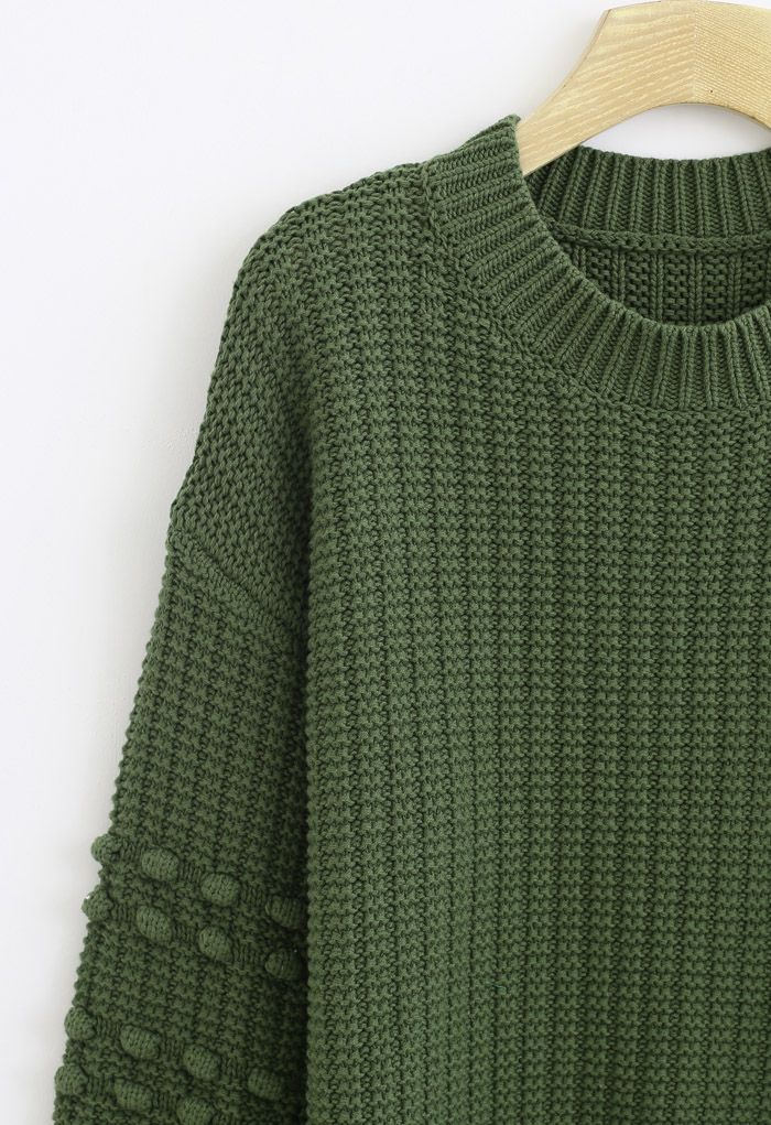 Suéter manga bolha com detalhe de pom-pom em verde