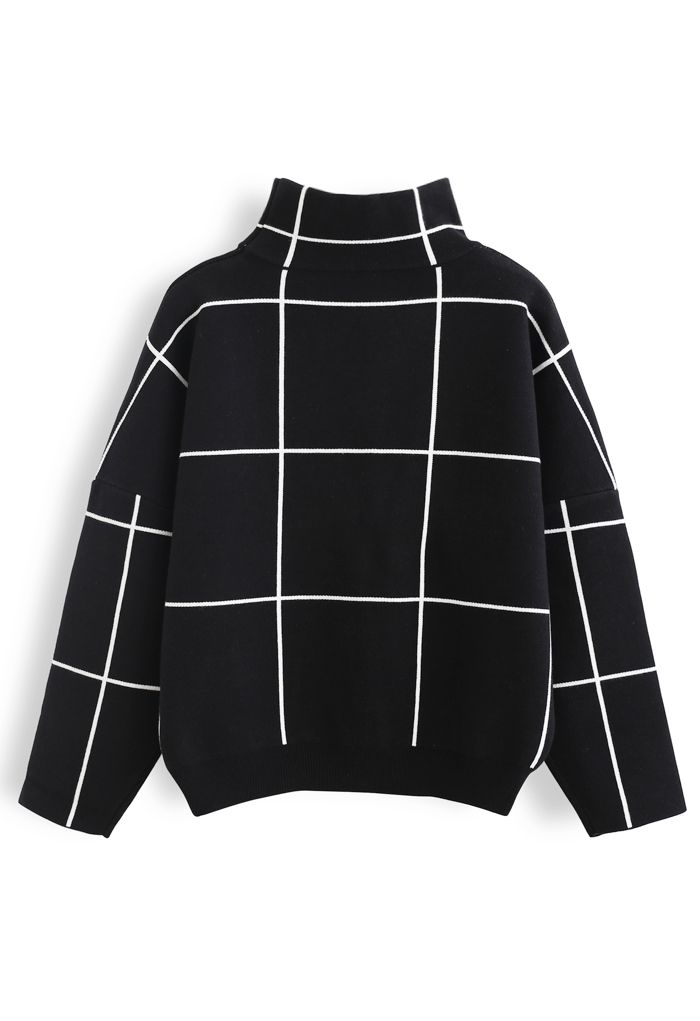 Suéter de gola alta Grid em preto