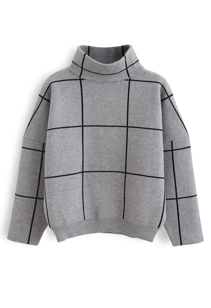 Sweater de gola alta Grid em cinza