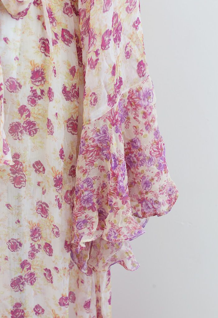 Vestido de mangas quimono semitransparente floral ditsy