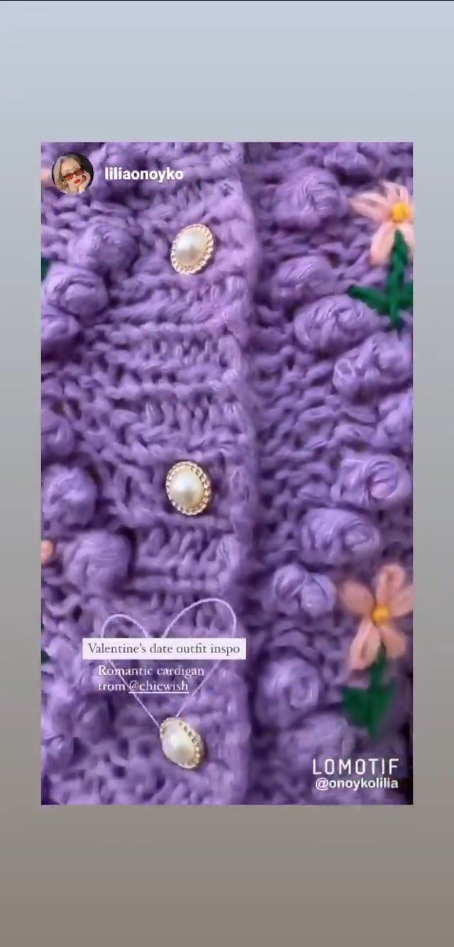 Cardigan de tricô feito à mão com pompom de diamante Stitch em roxo