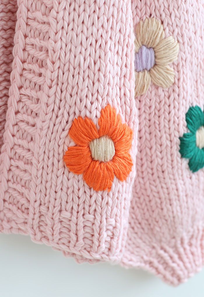Stitch Flowers Cardigan Robusto feito à mão em rosa