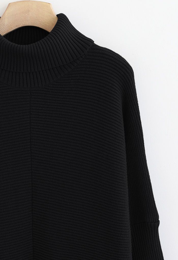 Suéter chique sem esforço manga morcego manga morcego em preto