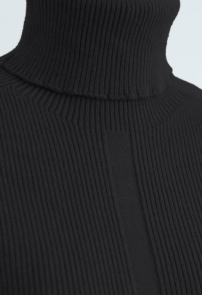 Suéter de malha canelada gola alta preta