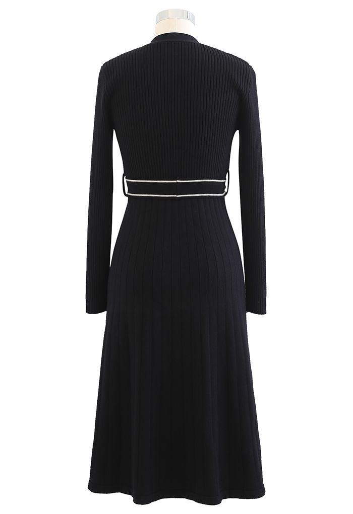 Vestido de malha abotoado com linha contrastante cintilante em preto