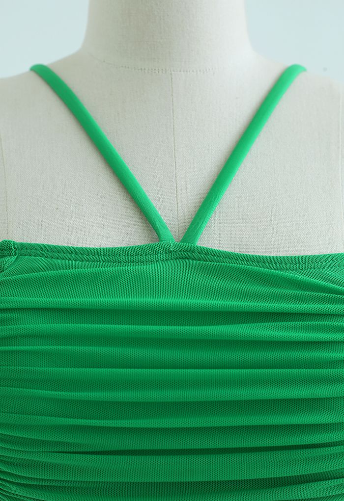 Conjunto de Biquíni Ombros Frios de Malha Ruched em Verde