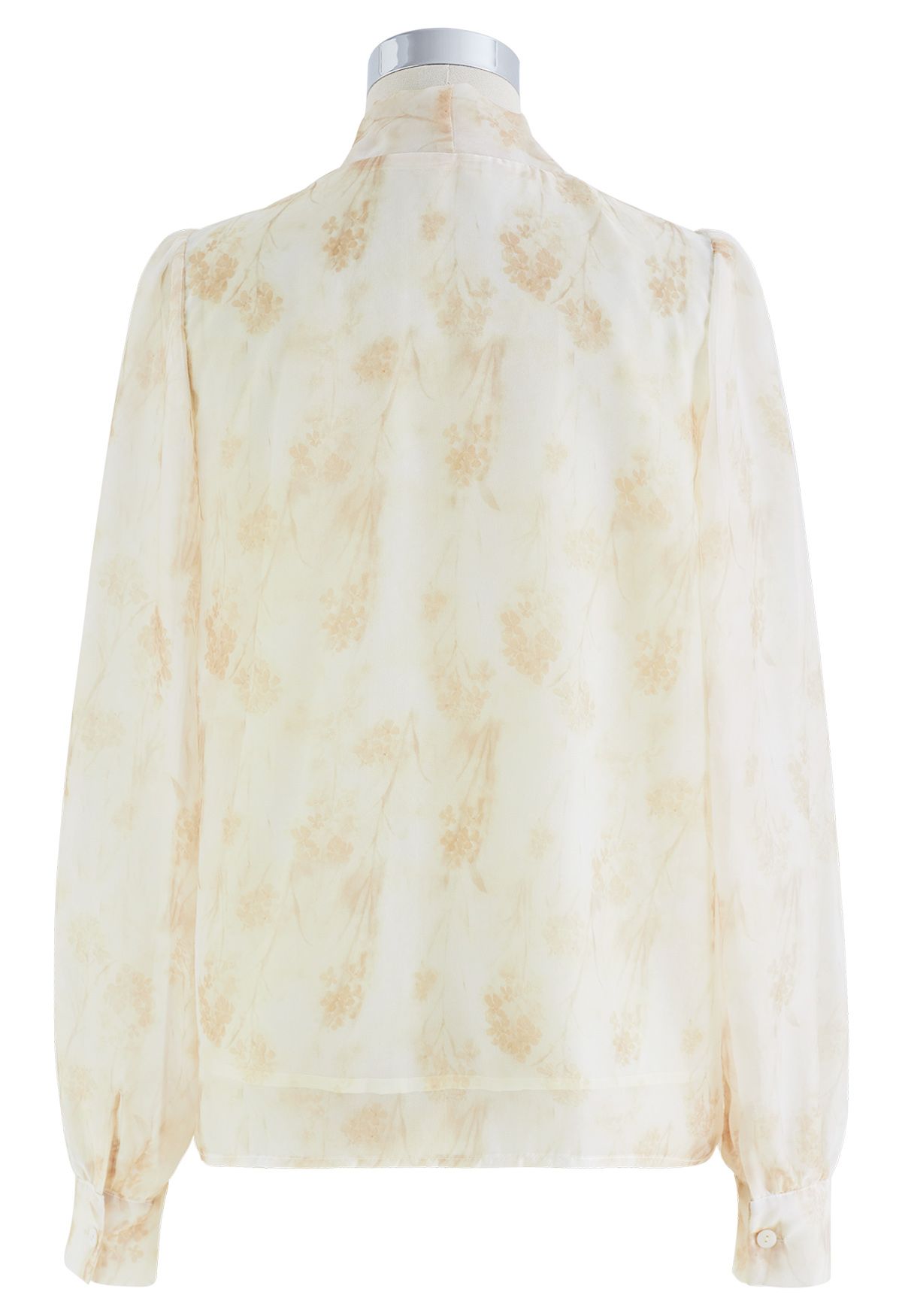Camisa semitransparente com laço floral aquarela em damasco