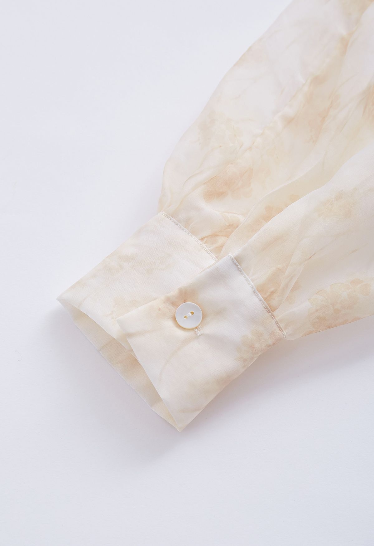 Camisa semitransparente com laço floral aquarela em damasco