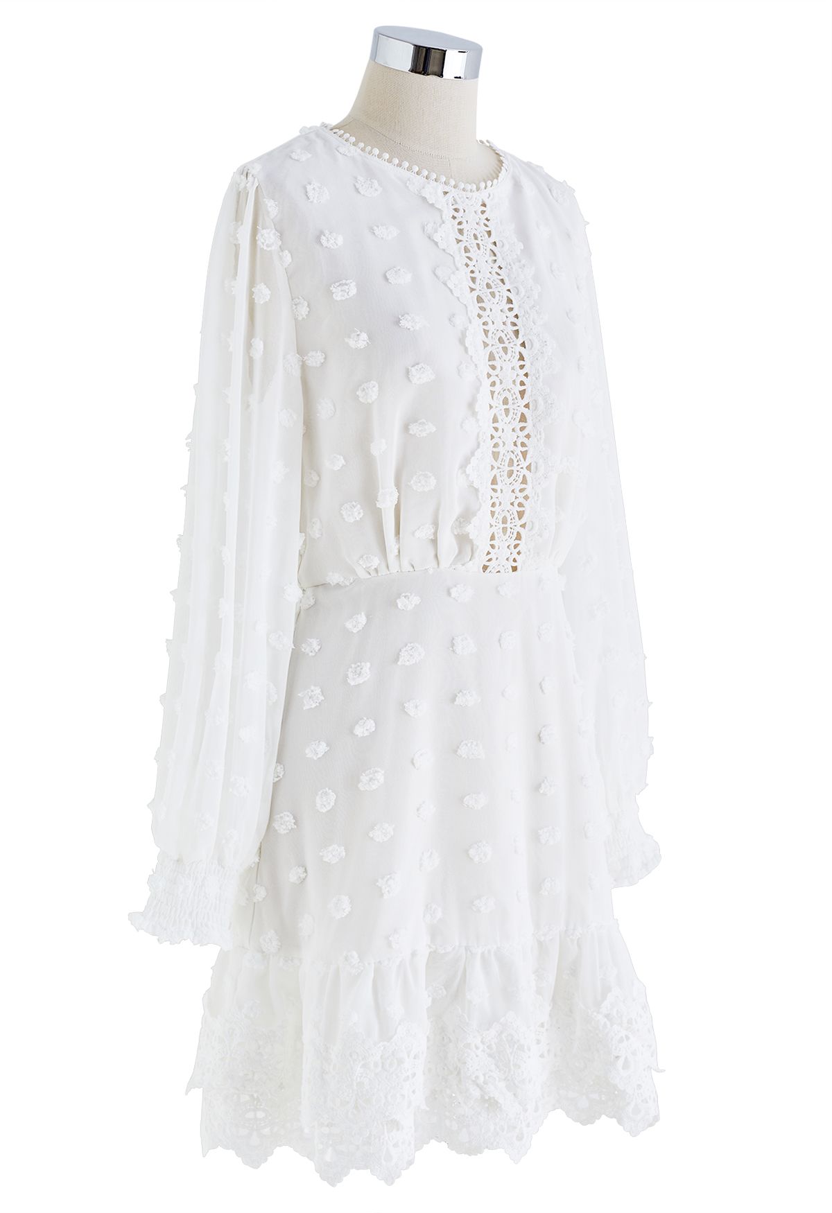 Vestido midi transparente de crochê de algodão doce em branco