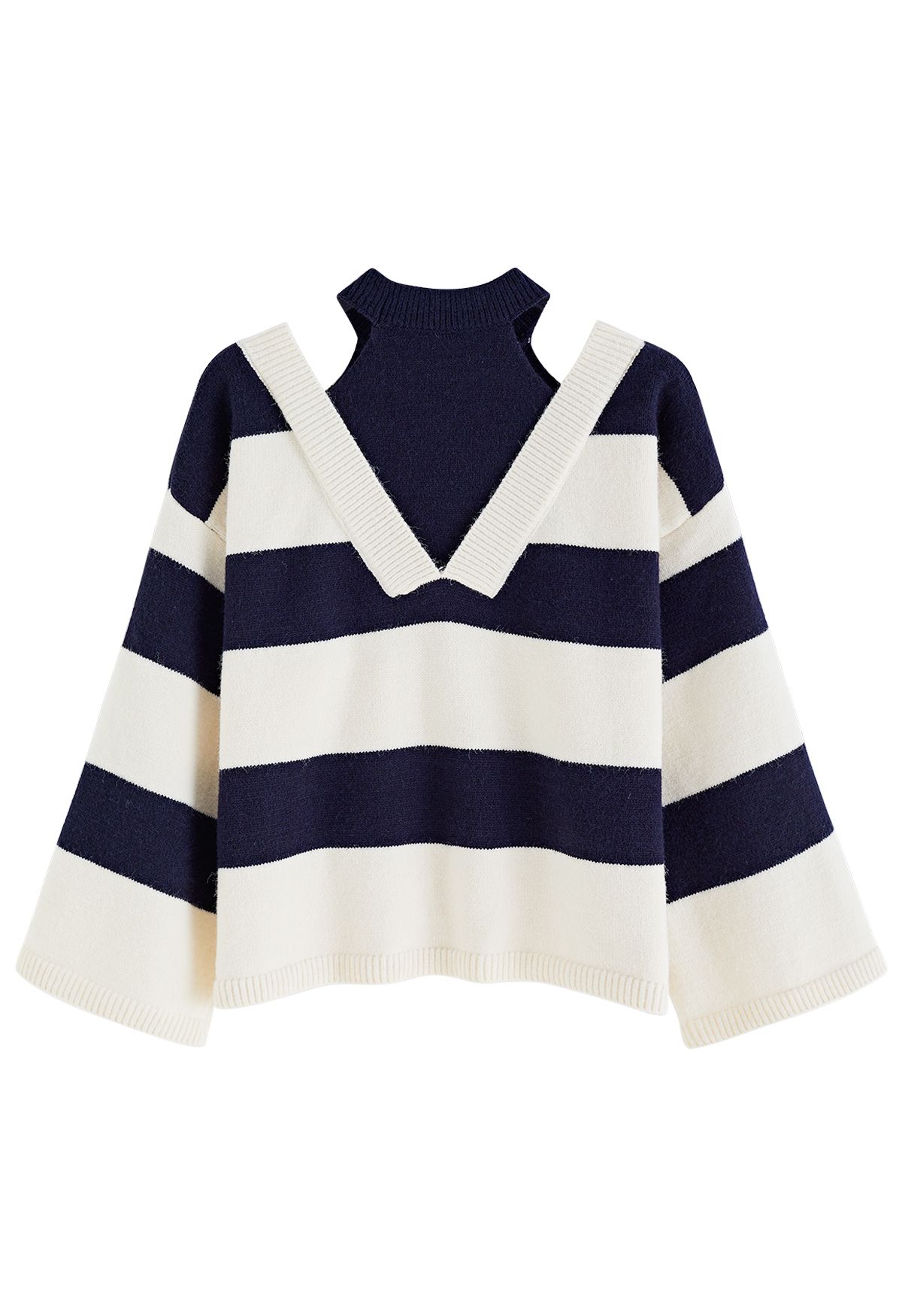 Suéter falso de duas peças com ombros frios em azul marinho