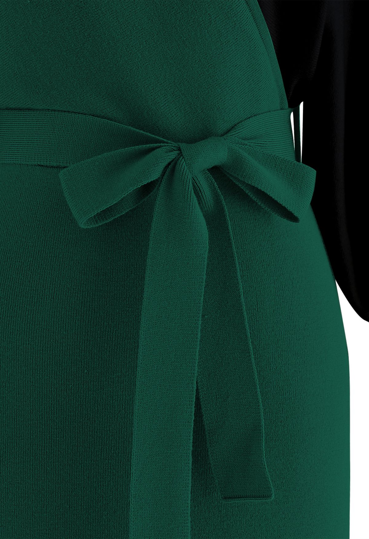 Vestido midi de malha de dois tons tie bow em verde escuro