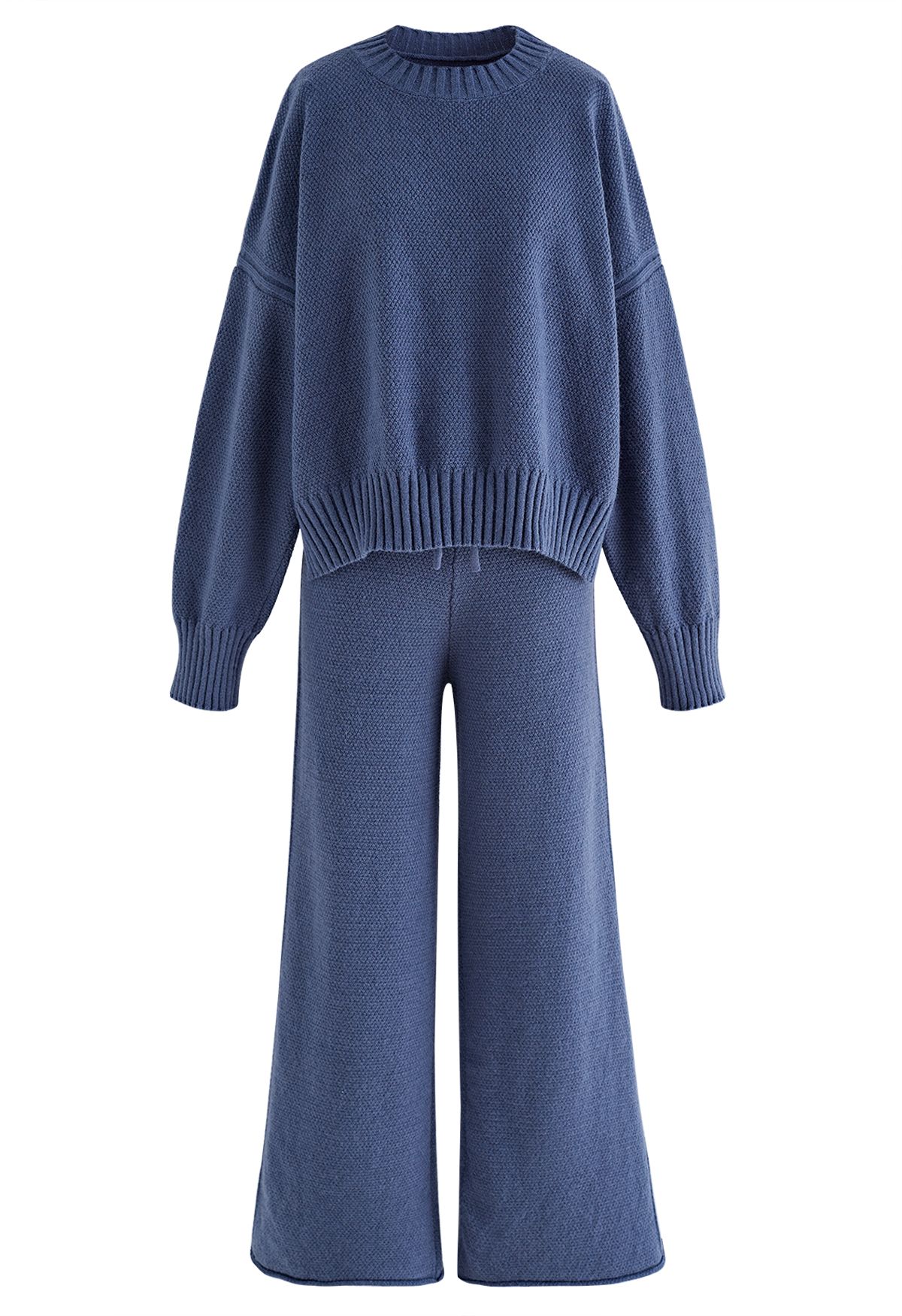 Conjunto de suéter Hi-Lo de malha waffle e calças largas em azul