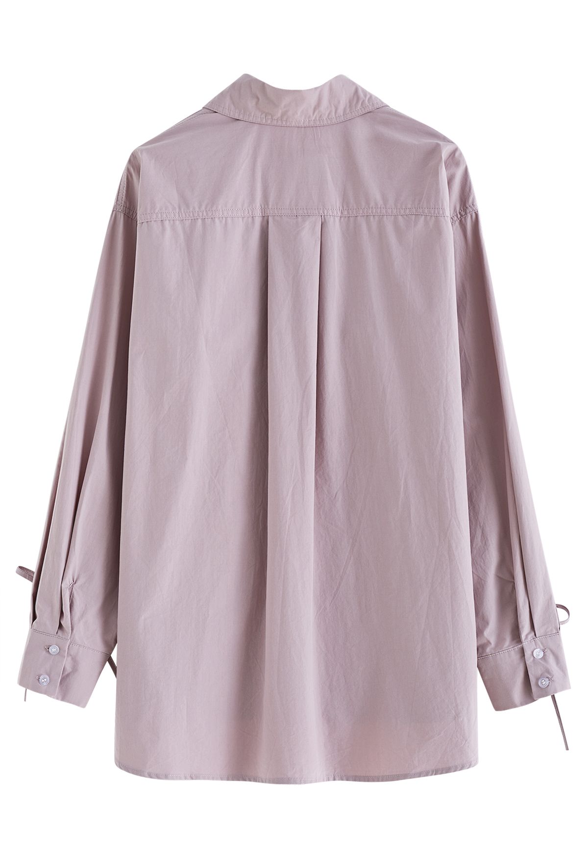 Camisa de algodão com botões e mangas com cordão em rosa empoeirado
