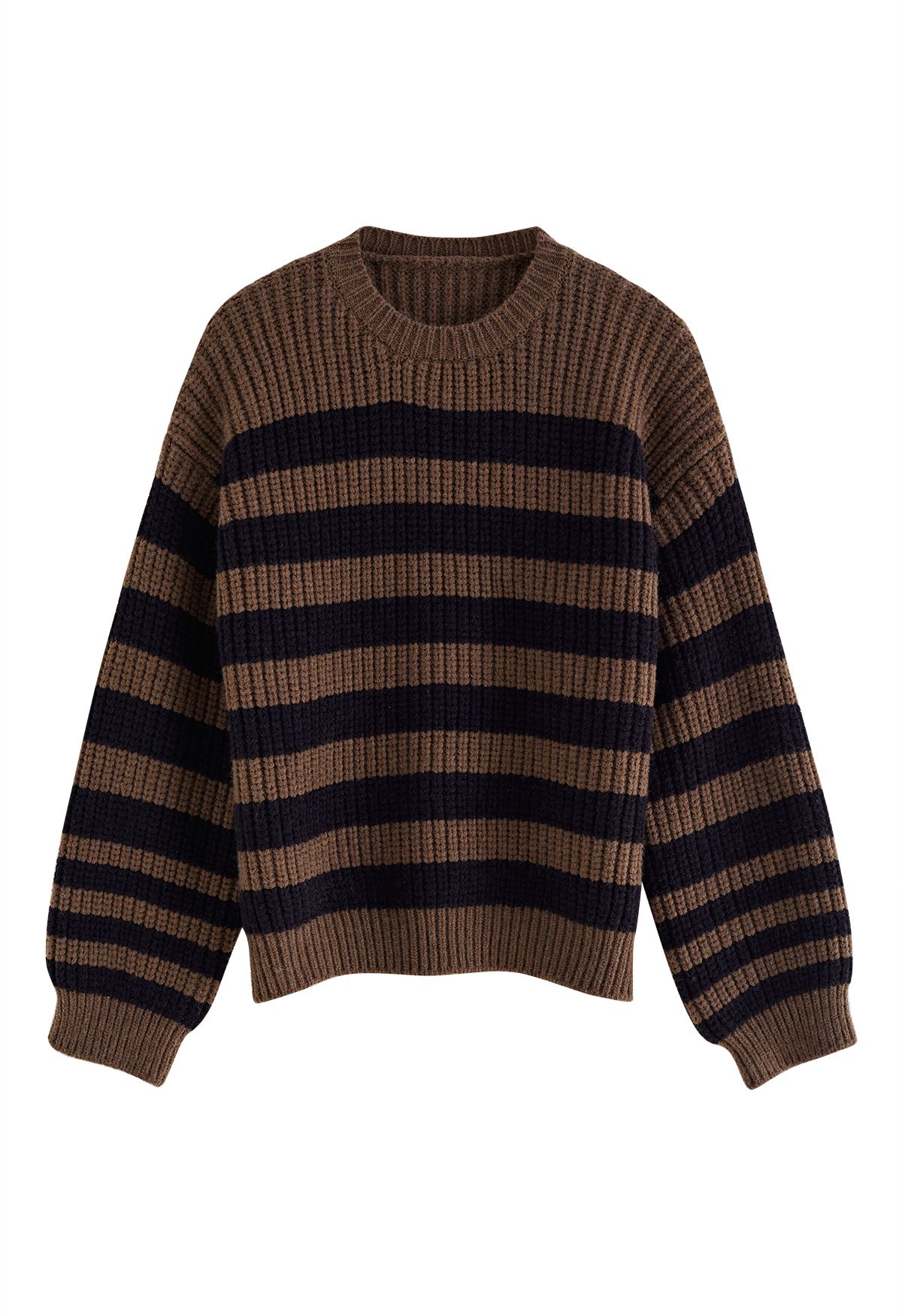 Suéter de malha listrada com lenço removível marrom