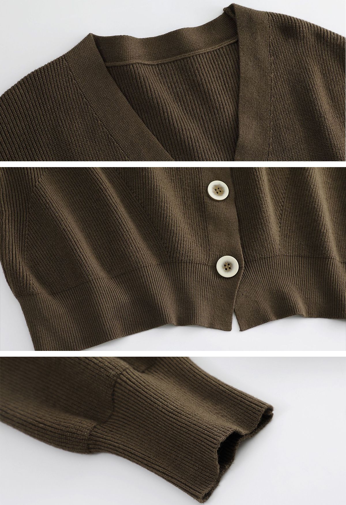 Cardigan de tricô com decote em V e botão na frente em marrom