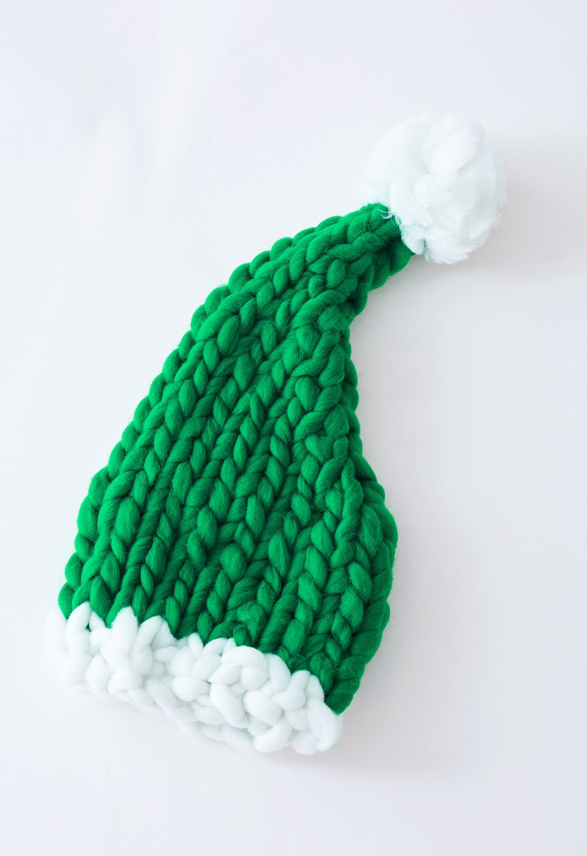 Chapéu de Natal Pom-Pom trançado feito à mão em verde