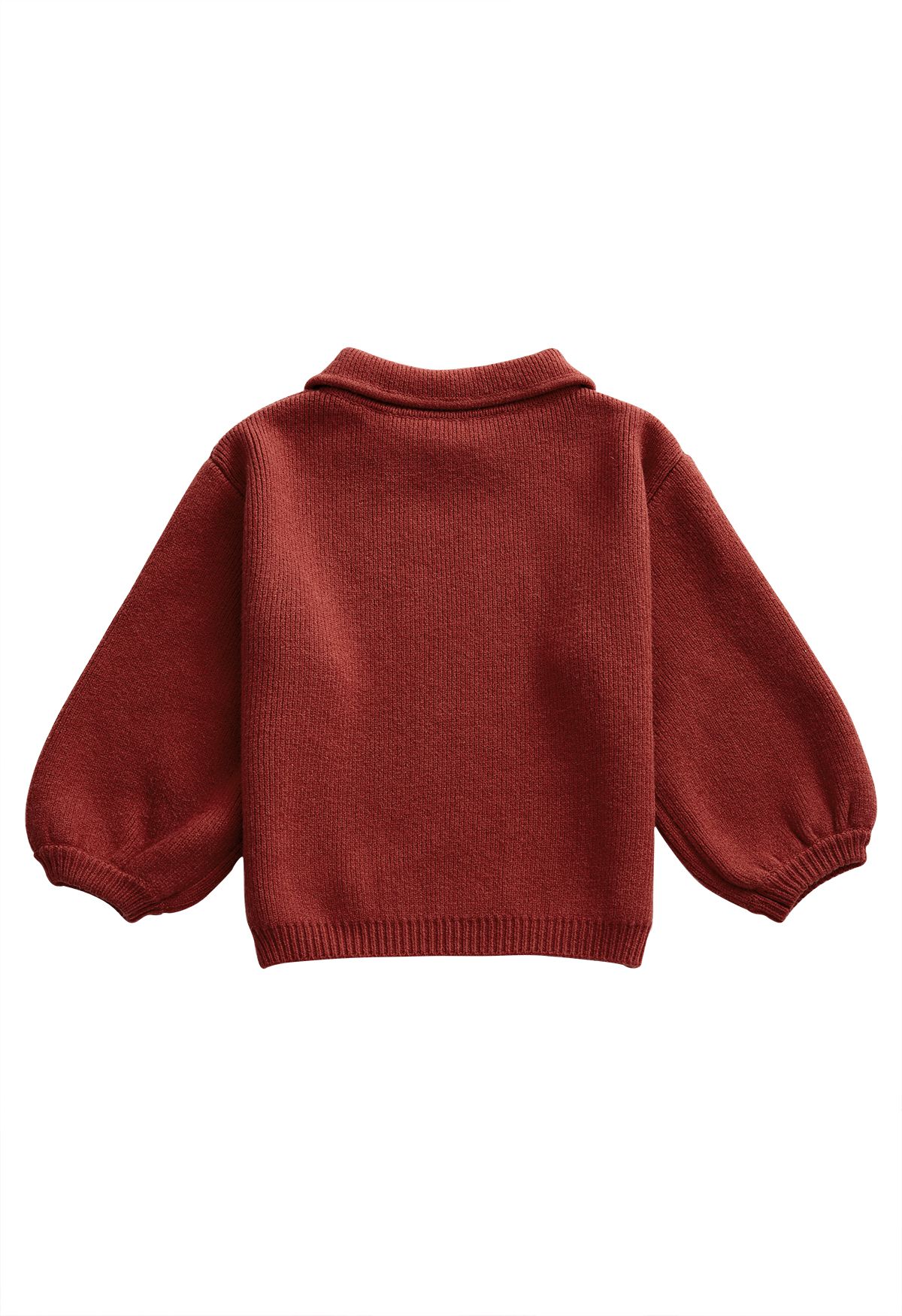 Suéter de mangas bufantes com gola de boneca em vermelho para crianças