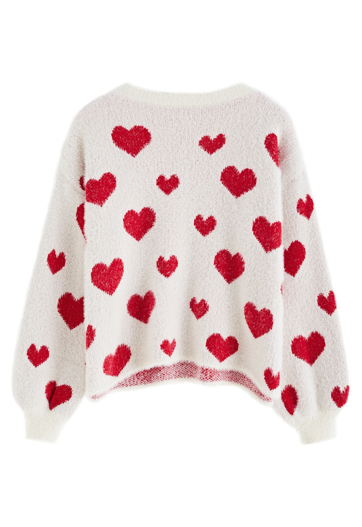 Suéter Fuzzy Contrast Heart Knit em Ivory