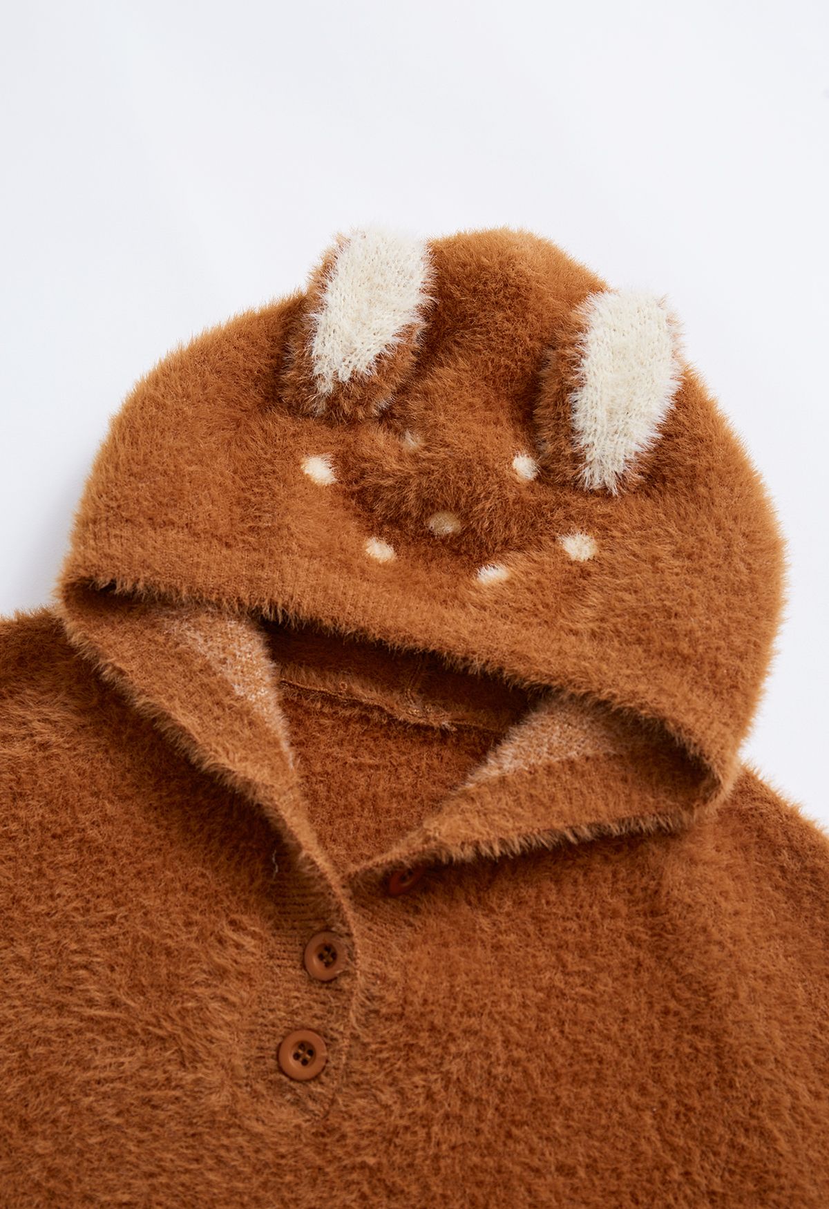 Suéter de malha com capuz Sika Deer Fuzzy em caramelo para crianças