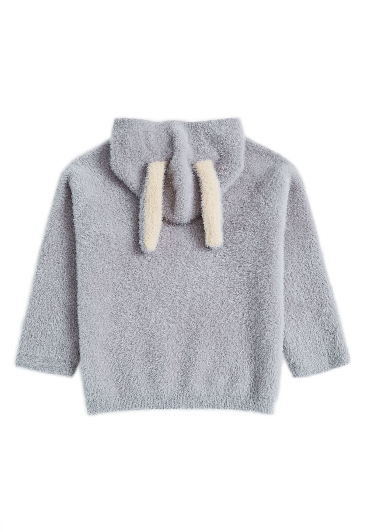 Suéter de malha com capuz Lovely Bunny Fuzzy em cinza para crianças