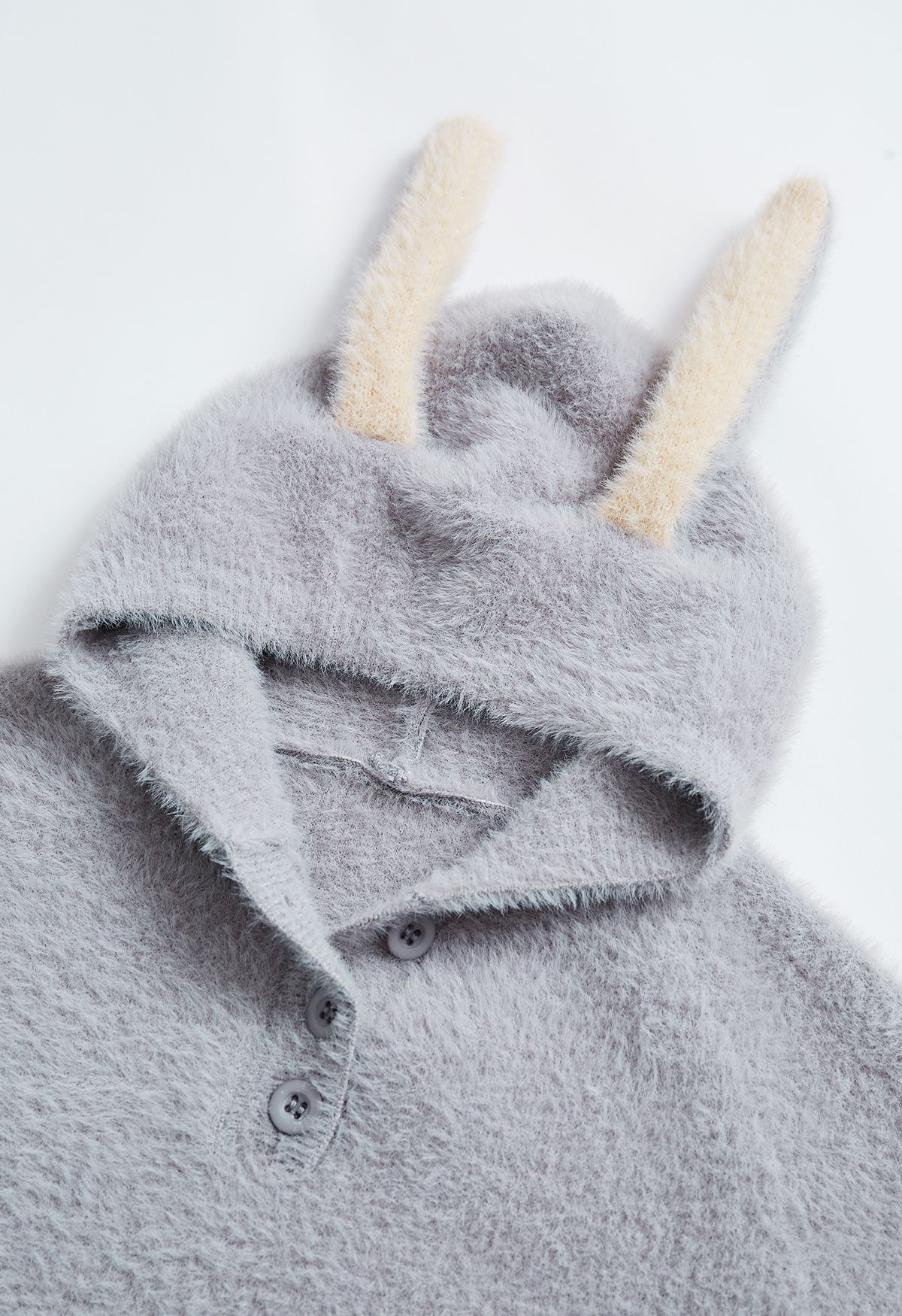 Suéter de malha com capuz Lovely Bunny Fuzzy em cinza para crianças