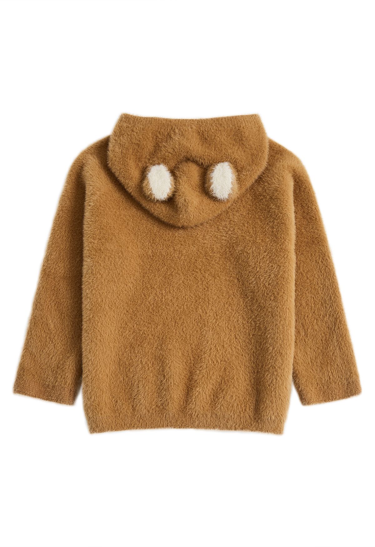 Suéter de malha felpudo de ursinho fofo com capuz bege para crianças