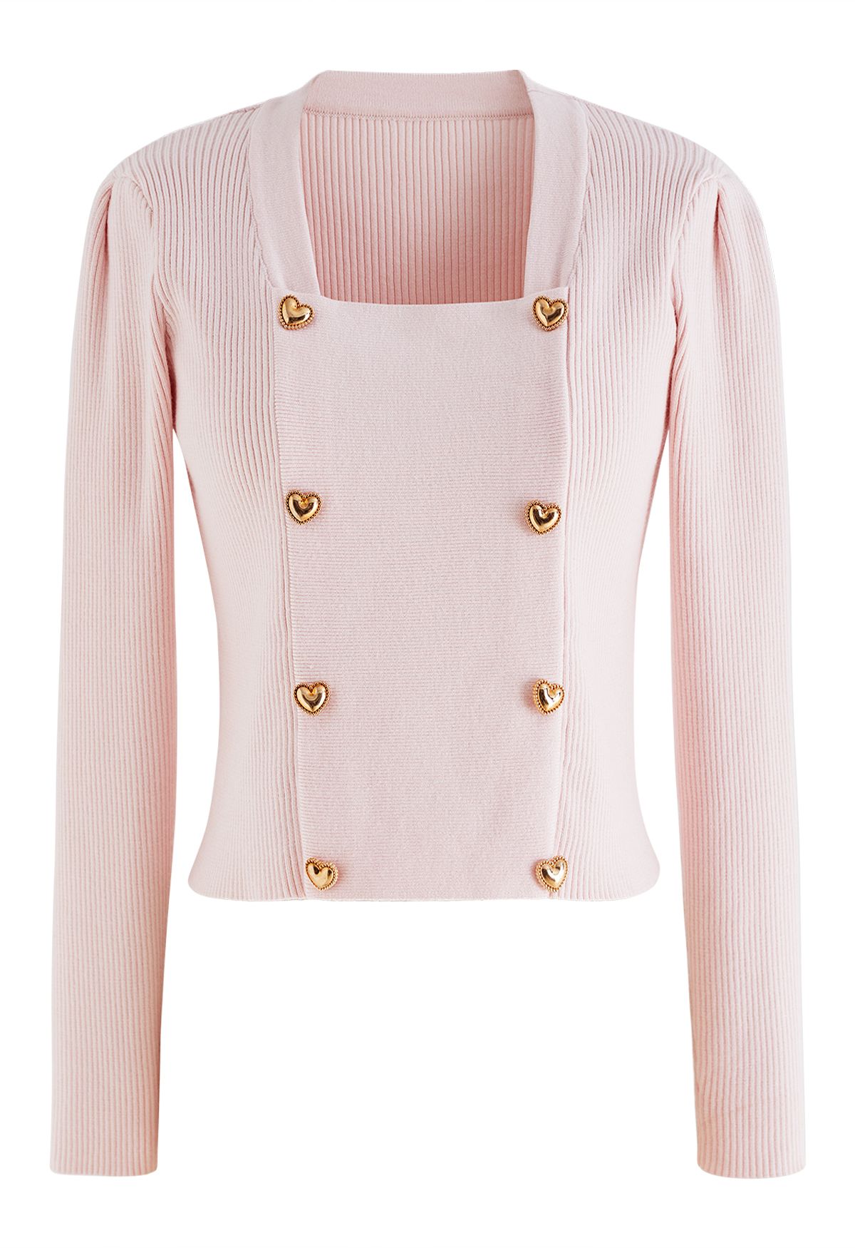 Blusa de tricô com botões em formato de coração rosa claro
