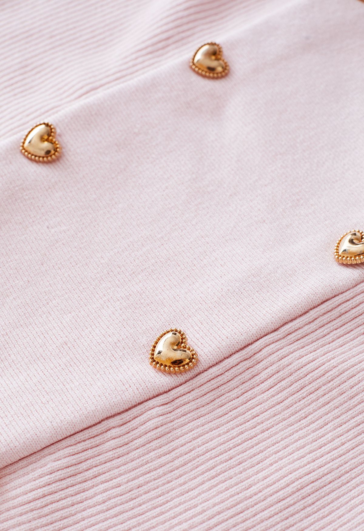 Blusa de tricô com botões em formato de coração rosa claro