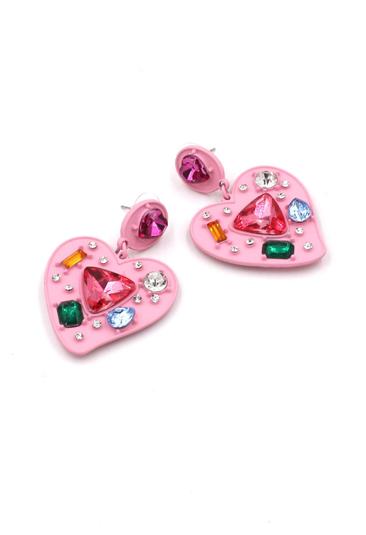 Brincos de cristal multicolorido em forma de coração em rosa