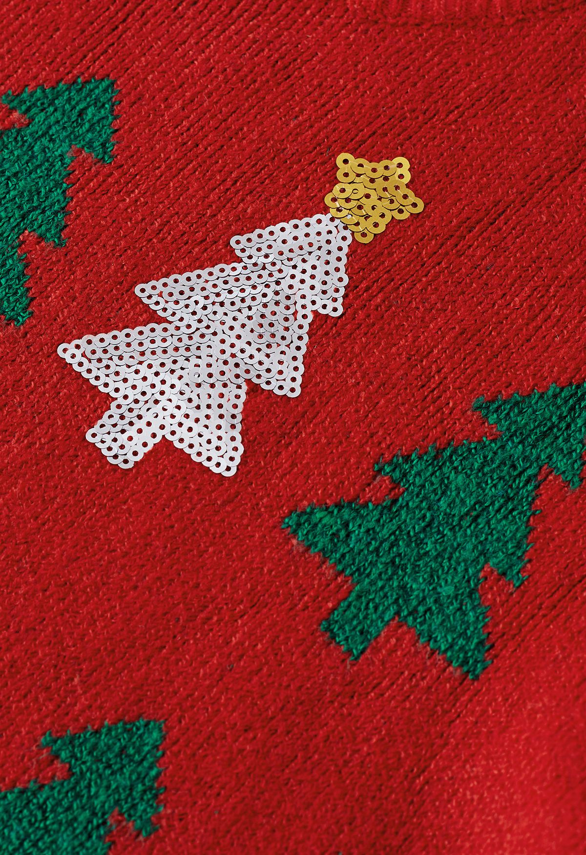 Suéter de malha de árvore de Natal com lantejoulas em vermelho