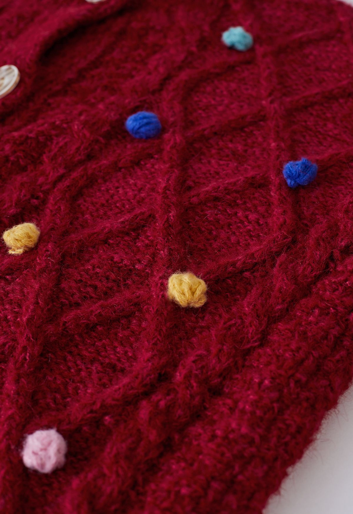 Cardigã de tricô colorido Pom-Pom Diamond em vermelho