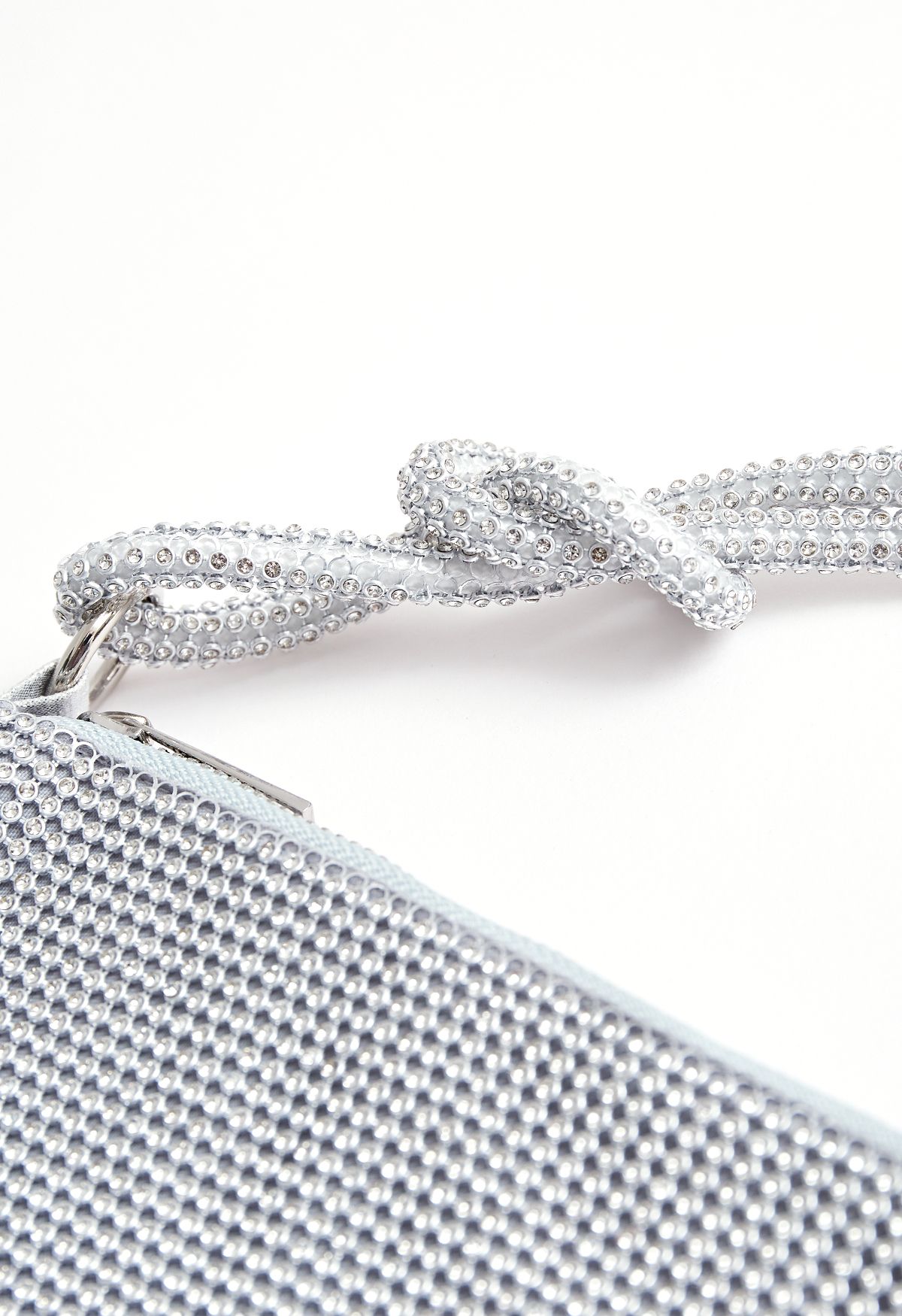 Bolsa de ombro com cordão duplo Full Diamond em prata