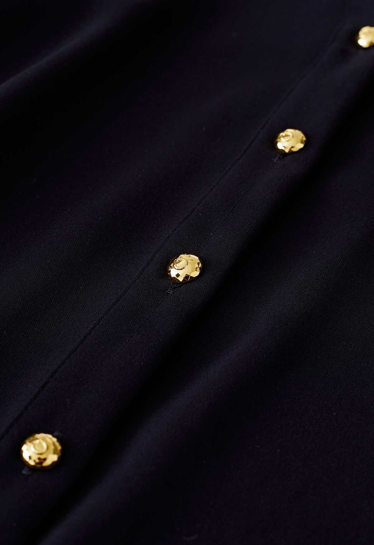 Golden Button Ruffle Cuffs Bowknot Shirt in Black