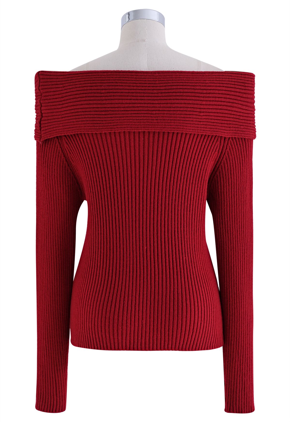 Blusa de tricô cortês ombro a ombro em vermelho