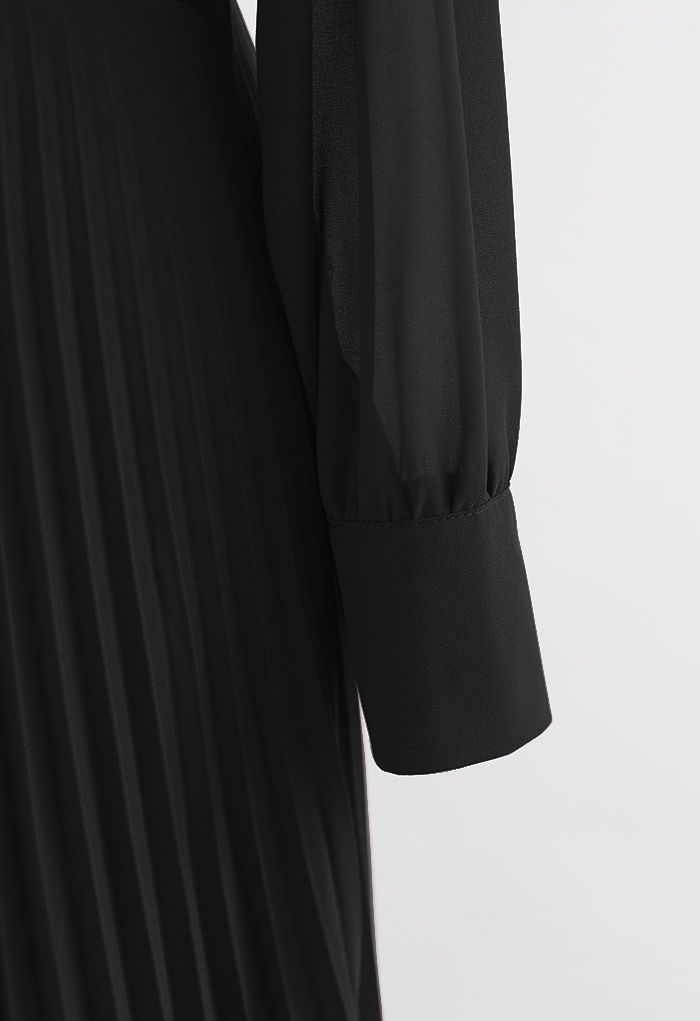 Vestido maxi plissado Flowy Chiffon Wrap em preto
