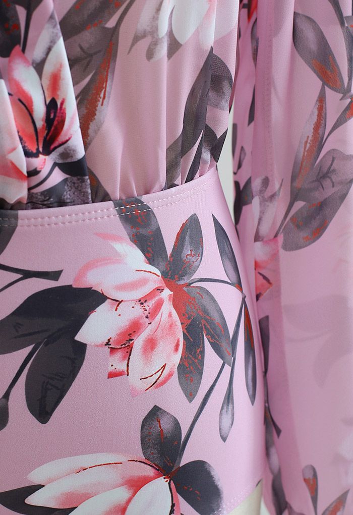 Conjunto de biquíni manga longa Magnolia de duas peças em rosa