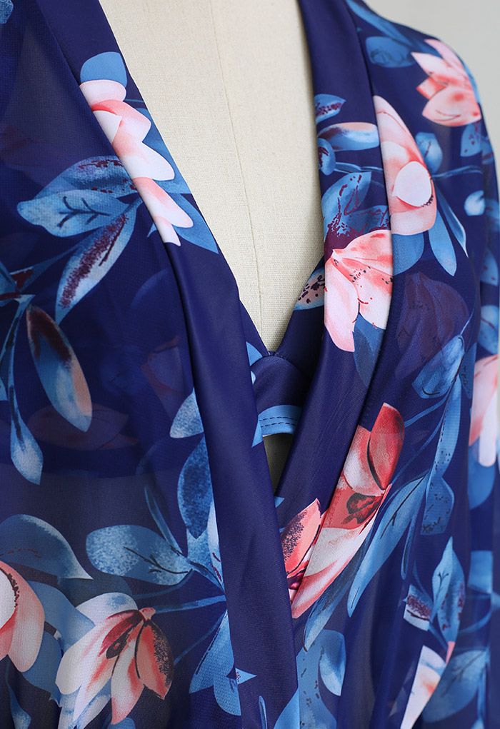 Conjunto de biquíni manga longa de duas peças Magnolia em azul marinho