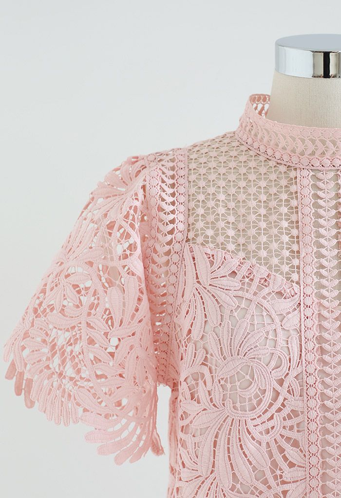 Top de crochê Elegance Demure em rosa